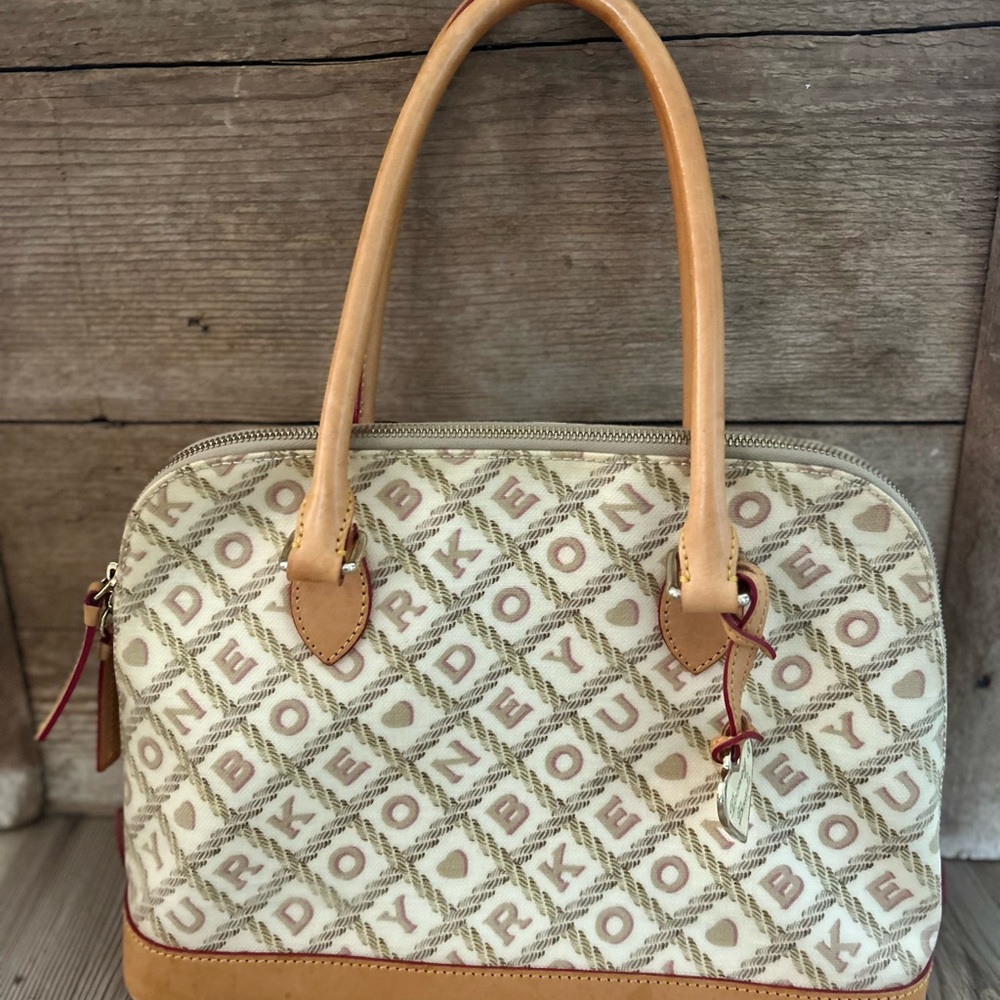 Dooney & Bourke Beige and Tan Logo Satchel